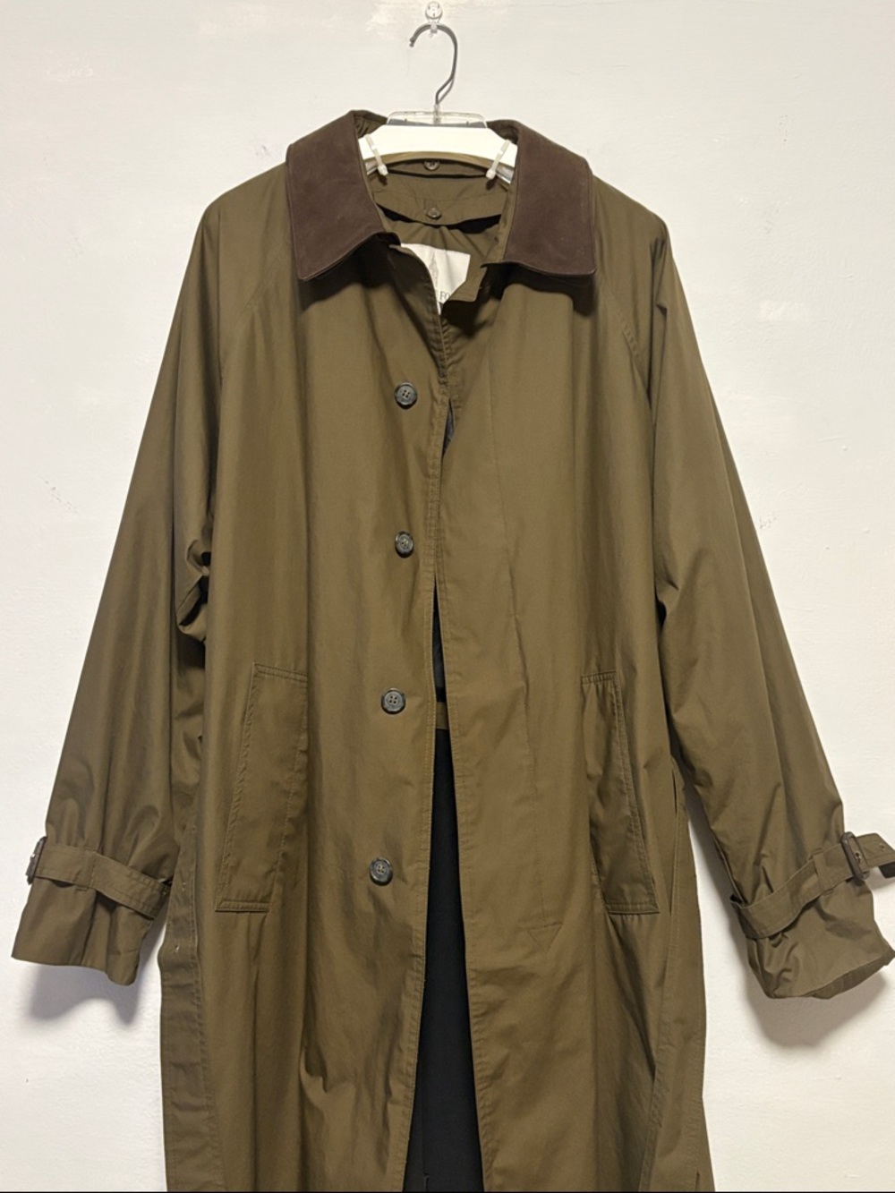 LONDON FOG Men’s Trench Coat Long Belted Suede Collar - Picture 2 of 12
